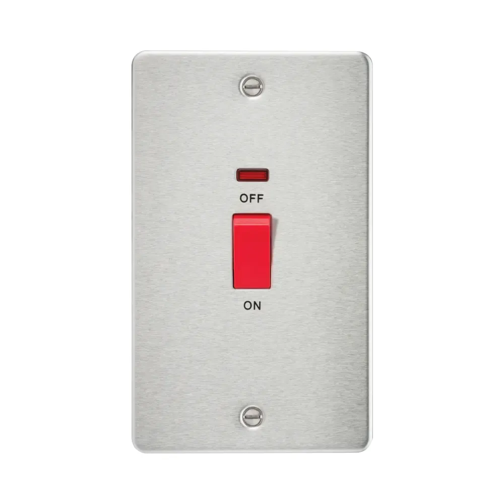 Knightsbridge FP8332NBC Flat Plate Brushed Chrome 45A 2G DP Switch with Neon 1 Knightsbridge FP8332NBC Knightsbridge Flat Plate 45A 2G DP Switch with Neon - Brushed Chrome