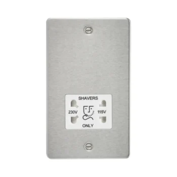 Knightsbridge FP8900BCW Knightsbridge FP8900BCW Flat Plate 115/230V Dual Voltage Shaver Socket - Brushed Chrome with White Insert