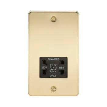 Knightsbridge FP8900PB Knightsbridge Flat Plate 115V/230V Dual Voltage Shaver Socket - Polished Brass with Black Insert