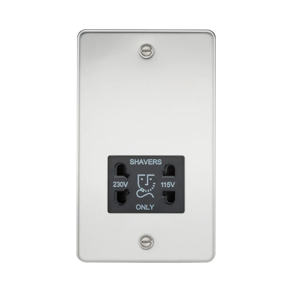 Knightsbridge FP8900PC Flat Plate 115/230V Dual Voltage Shaver Socket - Polished Chrome with Black Insert 1 Knightsbridge FP8900PC Flat Plate Shaver Socket