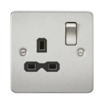 Knightsbridge FPR7000BC Knightsbridge Flat Plate 13A 1G DP Switched Socket - Brushed Chrome With Black Insert