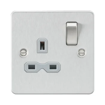 Knightsbridge FPR7000BCG Knightsbridge Flat plate 13A 1G DP Switched Socket - Brushed Chrome With Grey Insert