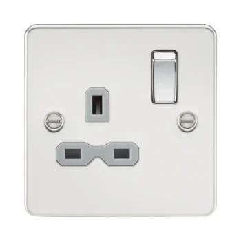 Knightsbridge FPR7000PCG Knightsbridge Flat Plate 13A 1G DP Switched Socket - Polished Chrome with Grey Insert