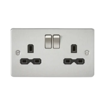 Knightsbridge FPR9000BC Knightsbridge Flat Plate 13A 2G DP Switched Socket - Brushed Chrome with Black Insert
