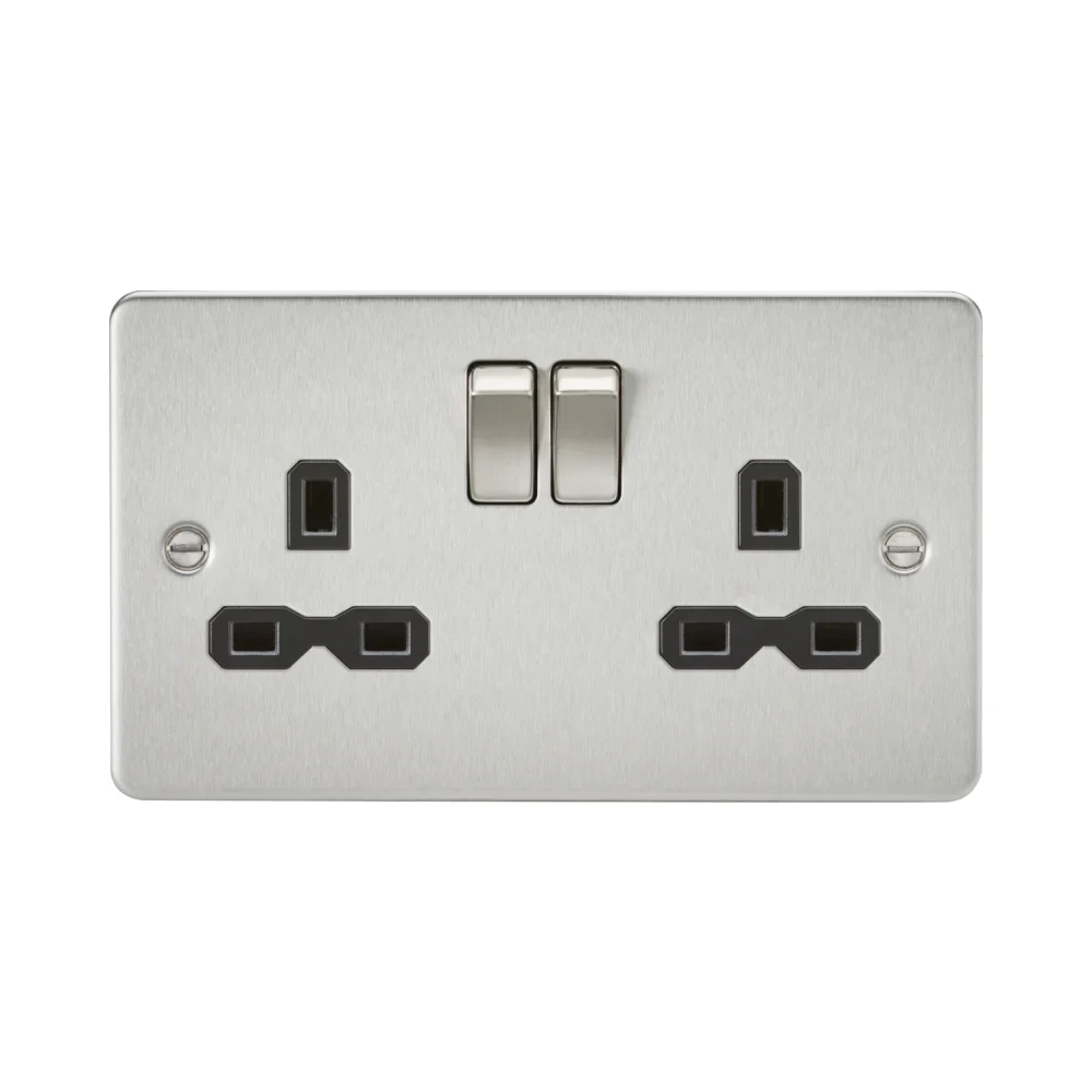 Knightsbridge FPR9000BC Flat Plate 13A 2G Double Socket - Brushed Chrome with Black Insert 1 Knightsbridge FPR9000BC Knightsbridge Flat Plate 13A 2G DP Switched Socket - Brushed Chrome with Black Insert