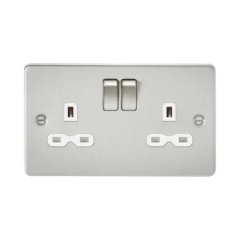 Knightsbridge FPR9000BCW Knightsbridge Flat Plate 13A 2G DP Switched Socket - Brushed Chrome with White Insert