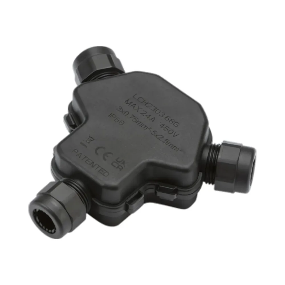 Knightsbridge JB0014 24A 3 Way IP68 Weatherproof Gel Box Connector 1 Knightsbridge JB0014 3-way IP68 gel-filled cable connector with lever terminals for safe outdoor electrical joins.