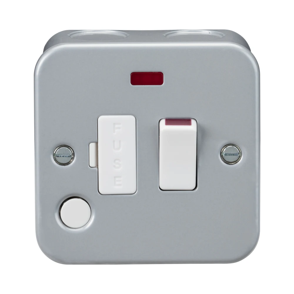 Knightsbridge | M6300NF | Grey Metal Clad | 13A Switched Fused Spur with Neon and Flex Outlet 1 Knightsbridge M6300NF Grey Metal Clad Spur Neon Flex Outlet