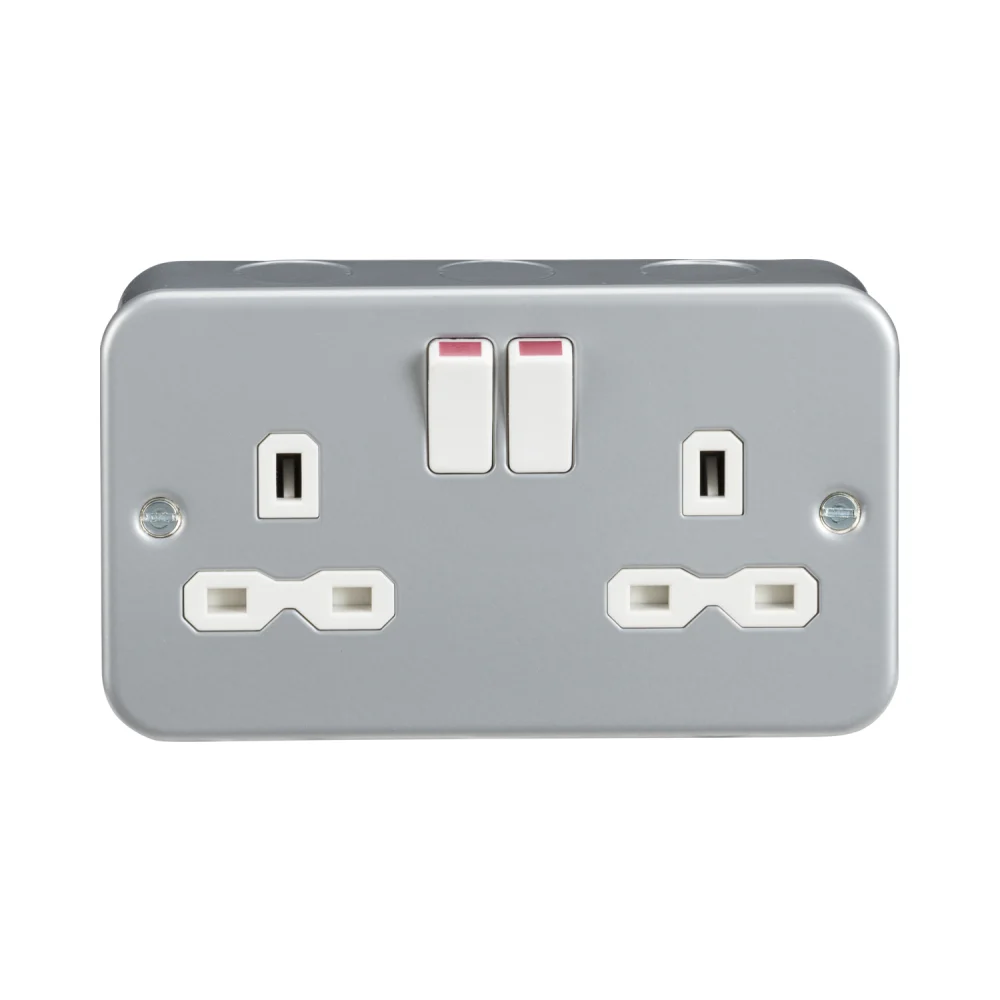 Knightsbridge | MR9000 | Grey Metal Clad | 13A Double Switched Socket 1 Knightsbridge MR9000 Grey Metal Clad Double Socket