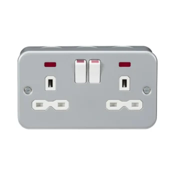 Knightsbridge MR9000N Grey Metal Clad Double Socket Neon