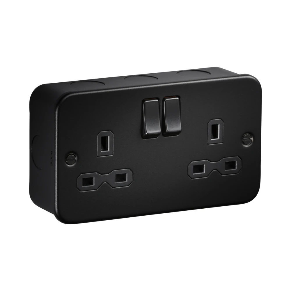 Knightsbridge | MR9000TB | Textured Black Metal Clad | 13A Double Switched Socket 1 Knightsbridge MR9000TB Black Metal Clad Double Socket