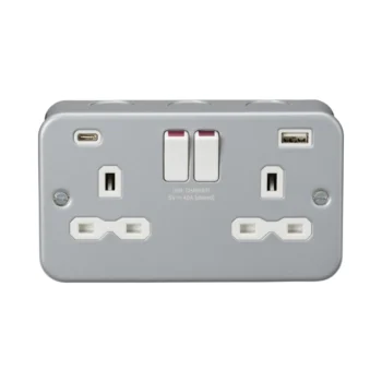 Knightsbridge MR9940 Grey Metal Clad Double Socket USB A+C