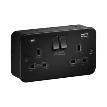 Knightsbridge MR9940TB Black Metal Clad Double Socket USB A+C