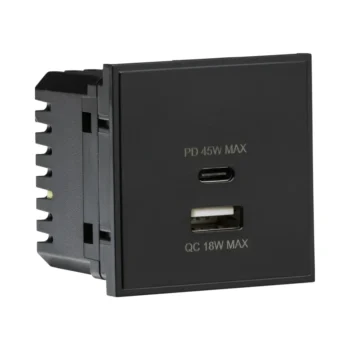 Knightsbridge NETUSBPDBK Knightsbridge Dual USB Charger A+C (18W QC / 45W USB-PD) 50 x 50mm - Black