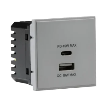 Knightsbridge NETUSBPDGY Knightsbridge Dual USB Charger A+C (18W QC / 45W USB-PD) 50 x 50mm - Grey