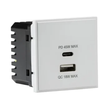 Knightsbridge NETUSBPDWH Knightsbridge Dual USB Charger A+C (18W QC / 45W USB-PD) 50 x 50mm - White