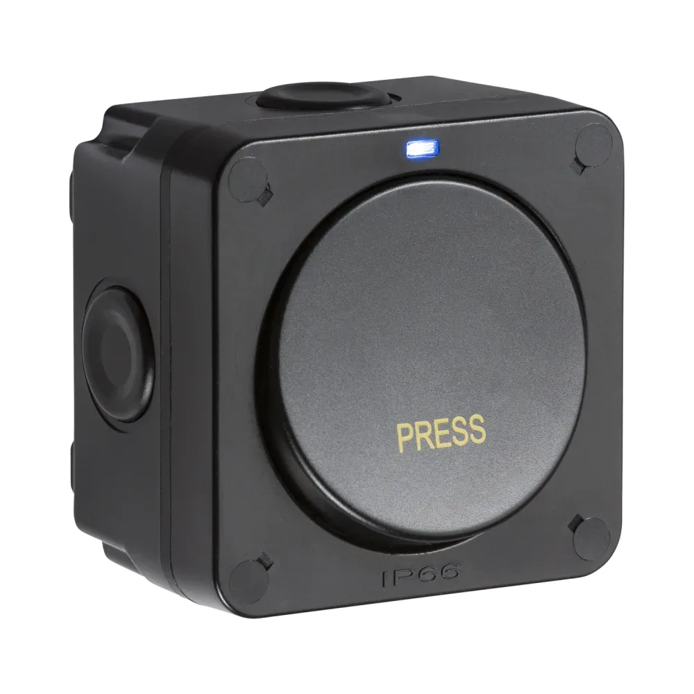 Knightsbridge OP21 IP66 20AX Single Outdoor Retractive Switch - Black 1 Knightsbridge OP21 Knightsbridge IP66 20AX 1G 1-way retractive switch - Black