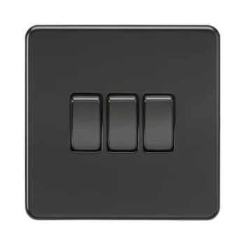 Knightsbridge SF4000MBB 3 Gang 2 Way Matt Black Screwless Switch