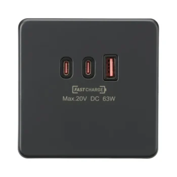 Knightsbridge SF63WAT 230V Triple USB Charger Plate - Anthracite