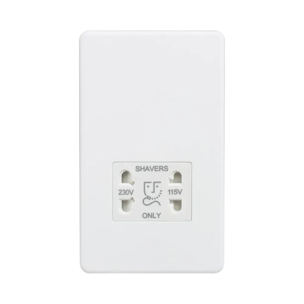Knightsbridge SF8900MW Screwless Matt White with White Insert Shaver Socket 1 Knightsbridge SF8900MW Knightsbridge Screwless 115V/230V Dual Voltage Shaver Socket - Matt White with White Insert