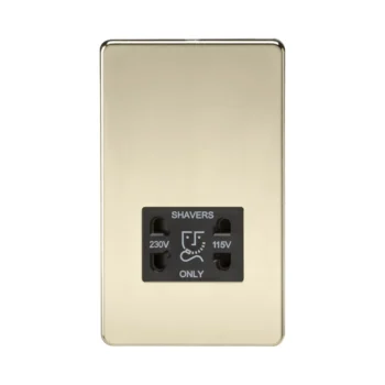 Knightsbridge SF8900PB Knightsbridge Screwless 115V/230V Dual Voltage Shaver Socket - Polished Brass with Black Insert