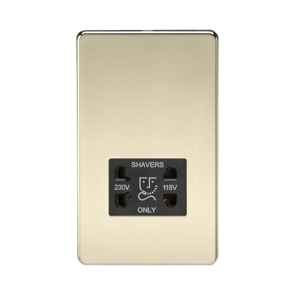 Knightsbridge SF8900PB Screwless Polished Brass with Black Insert Shaver Socket 1 Knightsbridge SF8900PB Knightsbridge Screwless 115V/230V Dual Voltage Shaver Socket - Polished Brass with Black Insert