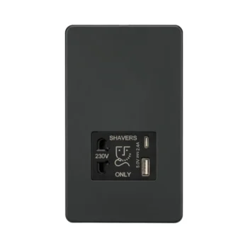 Knightsbridge SF8909AT 230V Shaver Socket with Dual USB A+C - Anthracite