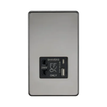 Knightsbridge SF8909BN Knightsbridge 230V Shaver Socket with Dual USB A+C (5V DC 2.4A shared) - Black Nickel with Black Insert