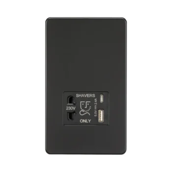 Knightsbridge SF8909MB Black Screwless Shaver Socket with A+C USB
