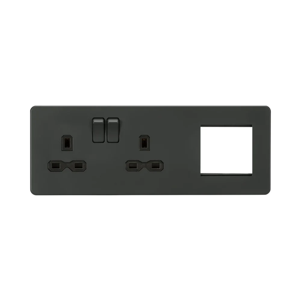 Knightsbridge SFR192LAT 13A 2G DP Socket + 2G Modular Combination Plate - Anthracite 1 Knightsbridge SFR192LAT 13A 2G DP Socket + 2G Modular Combination Plate - Anthracite