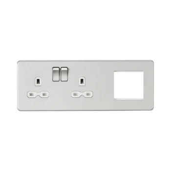 Knightsbridge SFR192LBCW Knightsbridge Screwless 13A 2G DP Socket + 2G Modular Combination Plate - Brushed Chrome with White Insert