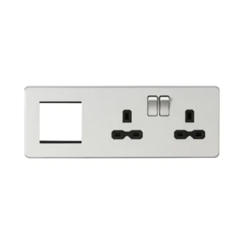 Knightsbridge SFR192RBC Knightsbridge Screwless 13A 2G DP Socket + 2G Modular Combination Plate - Brushed Chrome with Black Insert