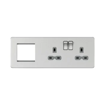Knightsbridge SFR192RBCG Knightsbridge Screwless 13A 2G DP Socket + 2G Modular Combination Plate - Brushed Chrome with Grey Insert