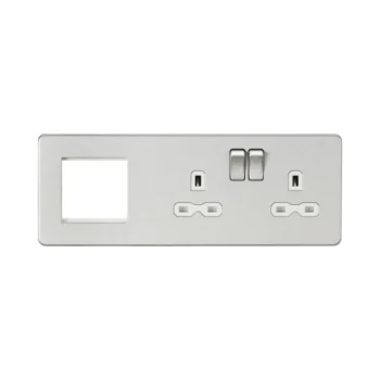 Knightsbridge SFR192RBCW Knightsbridge Screwless 13A 2G DP Socket + 2G Modular Combination Plate - Brushed Chrome with White Insert
