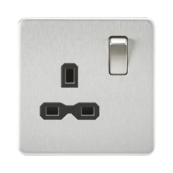 Knightsbridge SFR7000BC Screwless Brushed Chrome with Black Insert 13A 1G Switched Socket