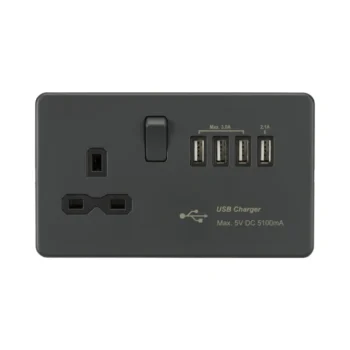 Knightsbridge SFR7USB4AT 13A Switched Socket with Quad USB-A (5V DC 5.1A shared) - Anthracite with Black Insert