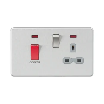 Knightsbridge SFR8333NBCG Cooker Control Unit, 45A DP Switch, 13A Switched Socket, Neon Indicators, Brushed Chrome Finish, Screwless Design.