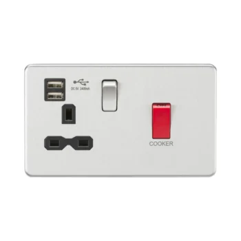 Knightsbridge SFR8333UBC Knightsbridge 45A DP Switch & 13A Switched Socket with Dual USB Charger 2.4A - Brushed Chrome with Black Insert