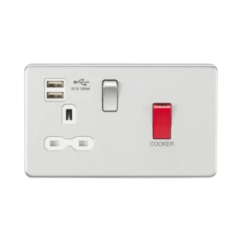Knightsbridge SFR8333UBCW Knightsbridge 45A DP Switch & 13A Switched Socket with Dual USB Charger 2.4A - Brushed Chrome with White Insert