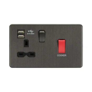Knightsbridge SFR8333USB Screwless 45A DP Switch & 13A Switched Socket with Dual USB Charger 2.4A - Smoked Bronze
