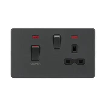Knightsbridge SFR83MNAT 45A DP Switch & 13A Socket with Neons - Anthracite