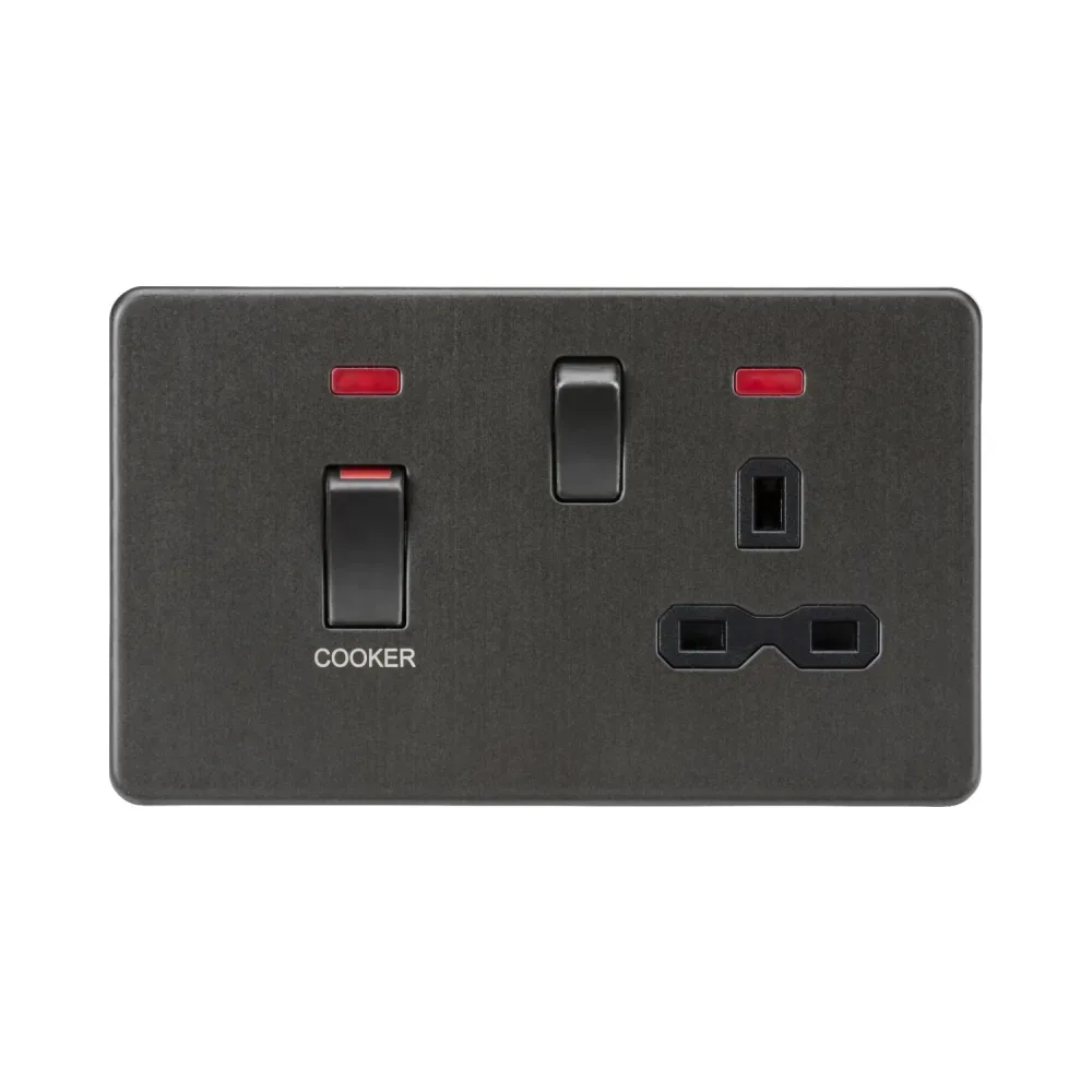 Knightsbridge SFR83MNSB 45A DP Switch & 13A Socket with Neons - Smoked Bronze with Black Insert 1 Knightsbridge SFR83MNSB 45A DP Switch & 13A Socket with Neons - Smoked Bronze with Black Insert