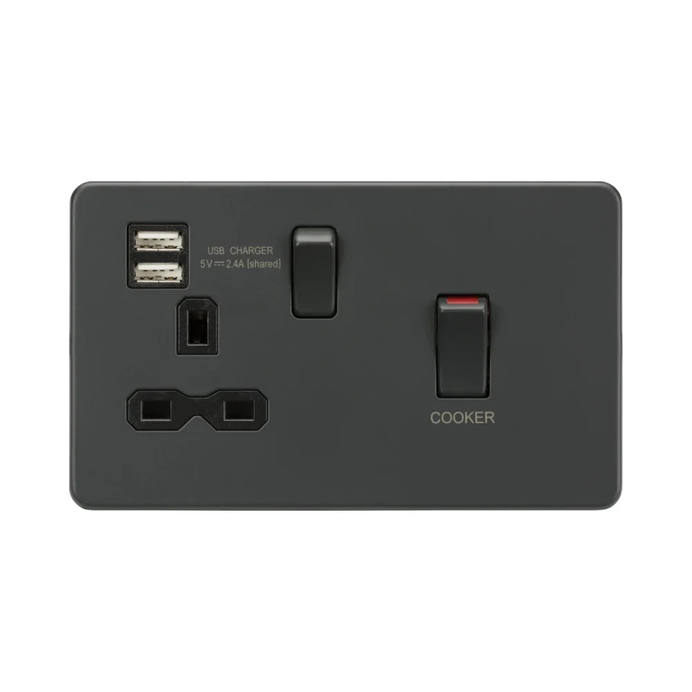 Knightsbridge SFR83UMAT 45A DP Switch & 13A Socket with USB - Anthracite 1 Knightsbridge SFR83UMAT 45A DP Switch & 13A Socket with USB - Anthracite