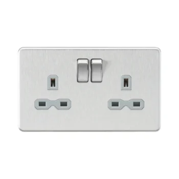 Knightsbridge SFR9000BCG Knightsbridge Screwless 13A 2G DP Switched Socket - Brushed Chrome with Grey Insert