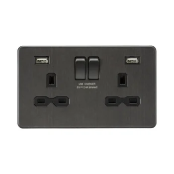 Knightsbridge SFR9224SB 13A 2G SP Switched Socket with Dual USB - Smoked Bronze with Black Insert