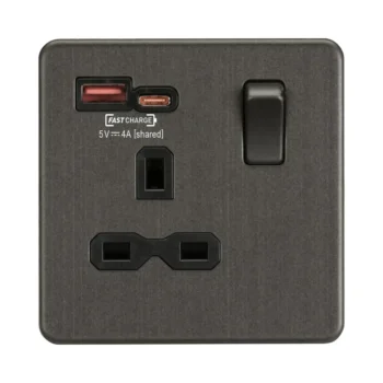 Knightsbridge SFR9919SB 13A 1G SP Switched Socket with Dual USB A+C 12V DC 1.5A [Max. 18W] - Smoked Bronze with Black Insert