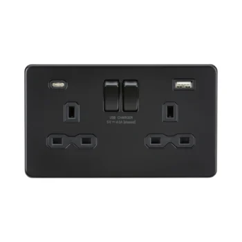 Knightsbridge SFR9940MBB 13A 2 Gang Switched Socket with A+C USB