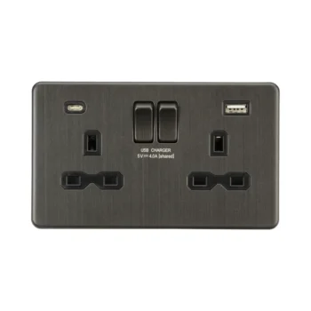 Knightsbridge SFR9940SB 13A 2G SP Switched Socket with Dual USB A+C - Smoked Bronze with Black Insert
