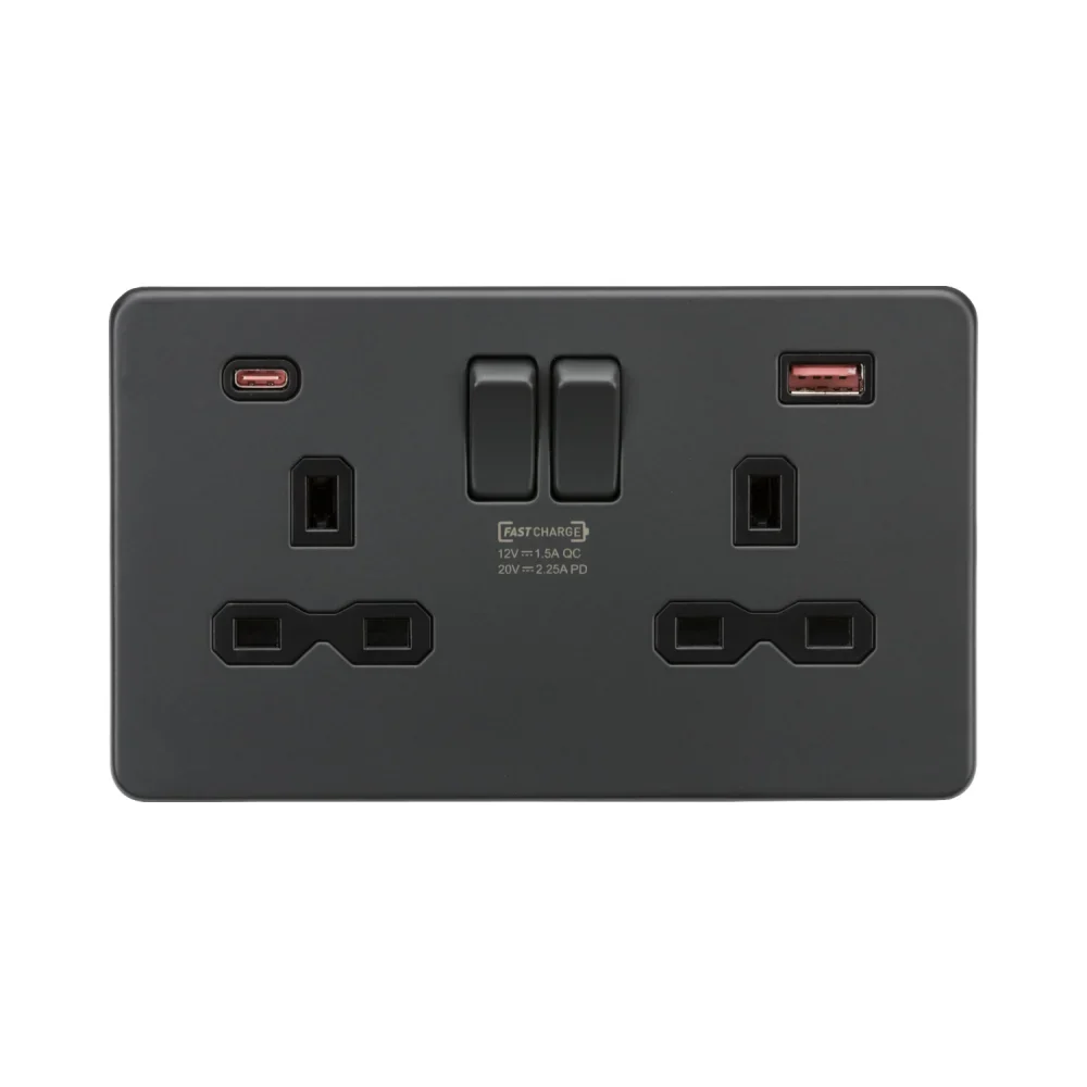 Knightsbridge SFR9945AT 13A 2G DP Switched Socket with Dual USB - Anthracite 1 Knightsbridge SFR9945AT 13A 2G DP Switched Socket with Dual USB - Anthracite