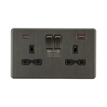 Knightsbridge SFR9945SB 13A 2G DP Switched Socket with Dual USB A+C 20V DC 2.25A (Max. 45W) - Smoked Bronze w/Black Insert